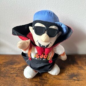 Spooky Vampire Plush with Blue Hat and Black Cape